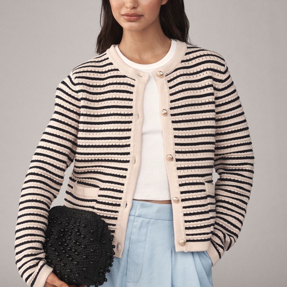 Anthropologie NVLT Navy and Cream Knit Lady Jacket